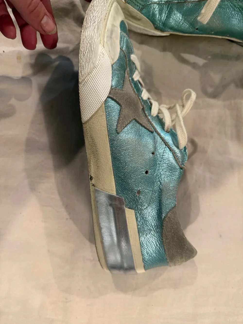 Golden Goose Metallic Teal Star Lace-Up Sneakers - Picture 7 of 12